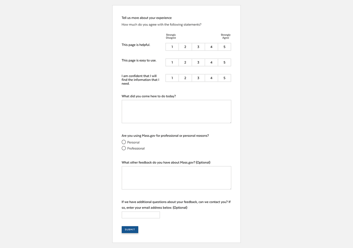 Survey asking for more detailed feedback from users.